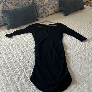 James Perse Thermal Henley Black Long Sleeve Dress size 1